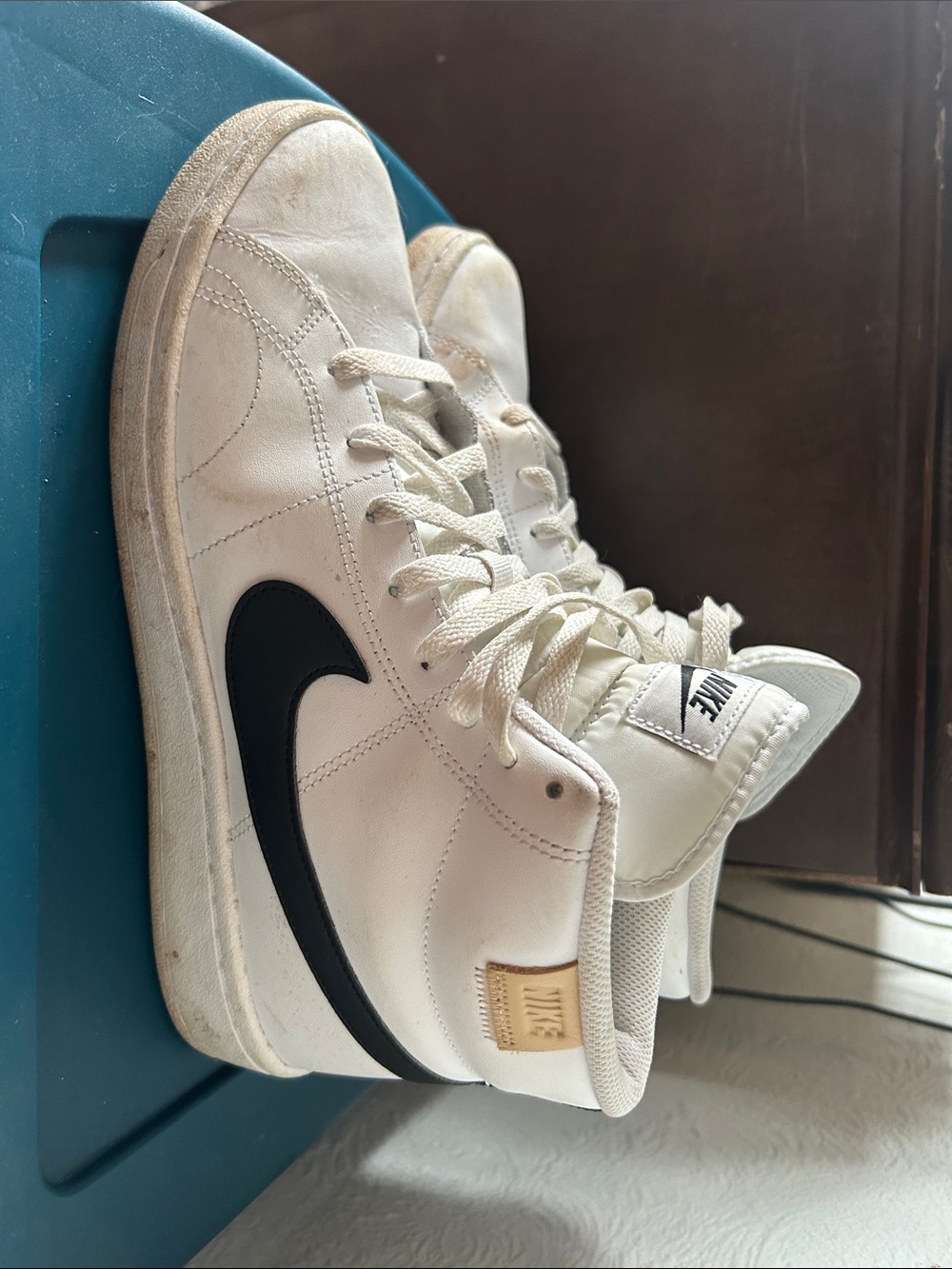 Nike White and Black High-Top Leather Sneakers
